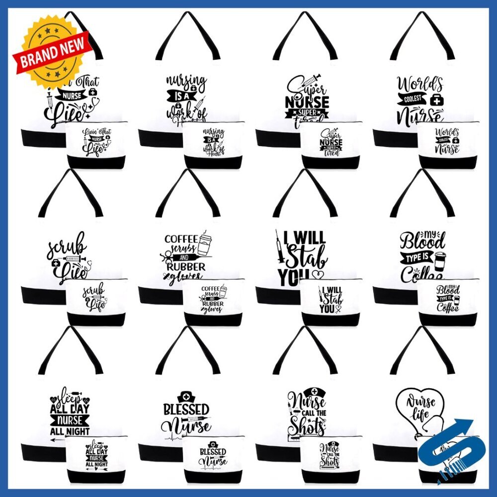 Nurse Appreciation Tote Bags Set Canvas Cosmetic Bags Bulk Gift Practical
